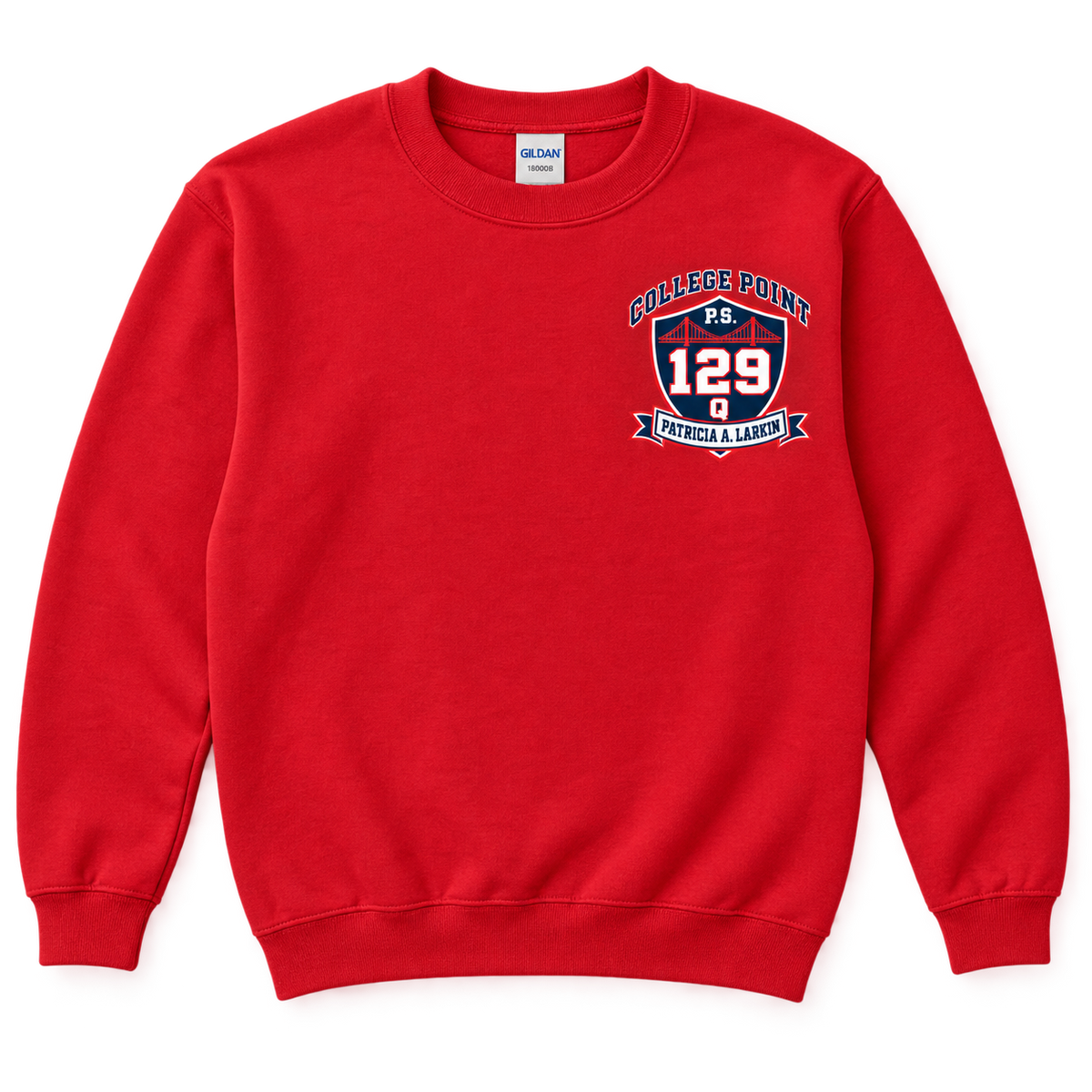 P.S. 129Q Youth Crewneck – College Point Bridge Crest in Red