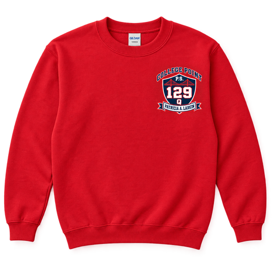 P.S. 129Q Youth Crewneck – College Point Bridge Crest in Red
