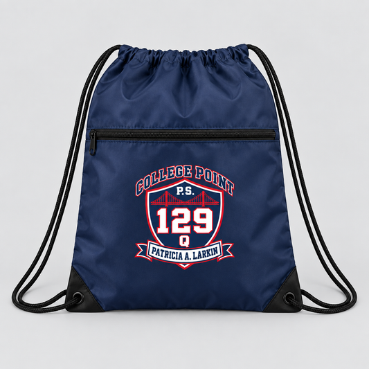 P.S. 129Q Zippered Drawstring Bag – College Point Crest in Navy