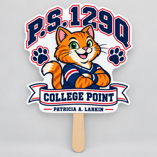 P.S. 129Q Cat Fan Cutout – College Point School Spirit in Navy, Red and White