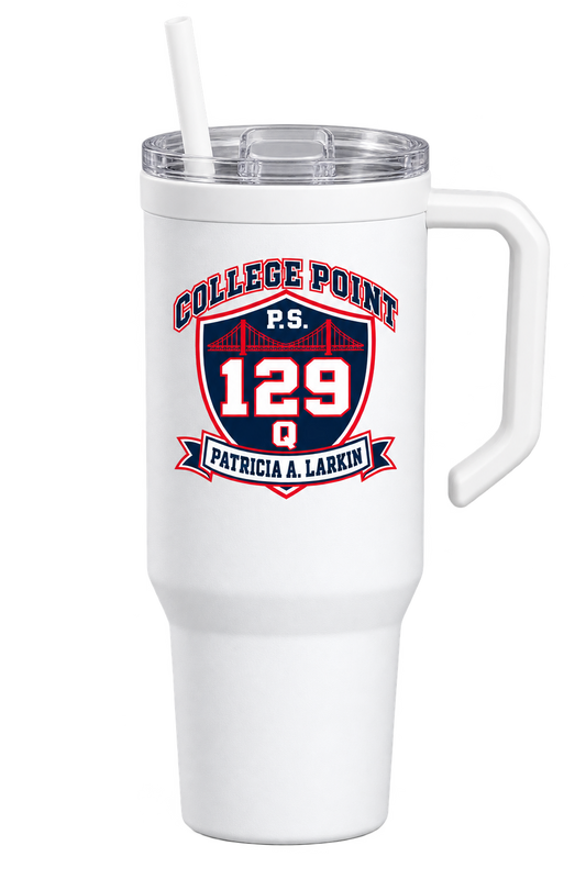 P.S. 129Q 40oz Handled Tumbler – College Point Bridge Crest in White