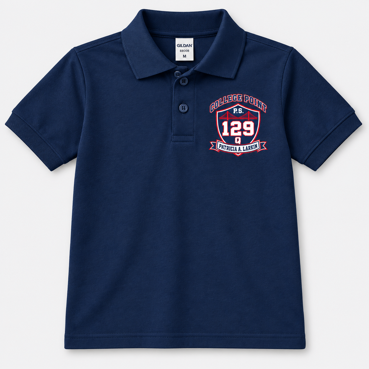 P.S. 129Q Youth Polo – College Point Bridge Crest in Navy
