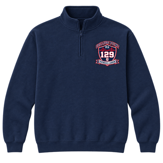 P.S. 129Q Adult Quarter-Zip – College Point Bridge Crest in Navy