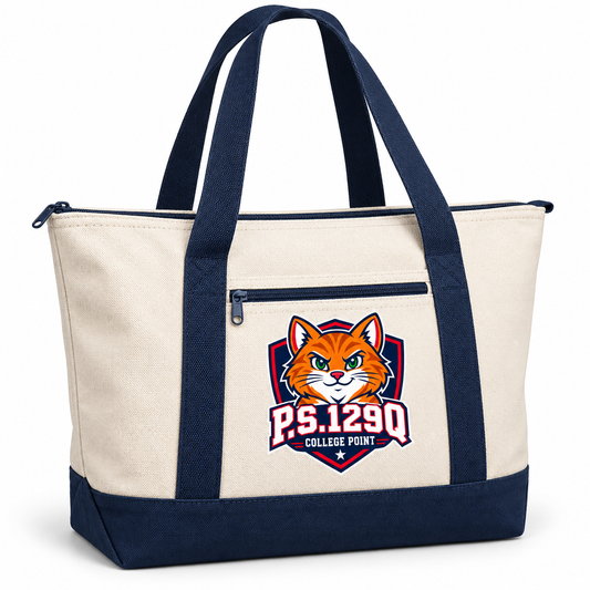 P.S. 129Q Canvas Double-Zip Tote in Natural / Navy
