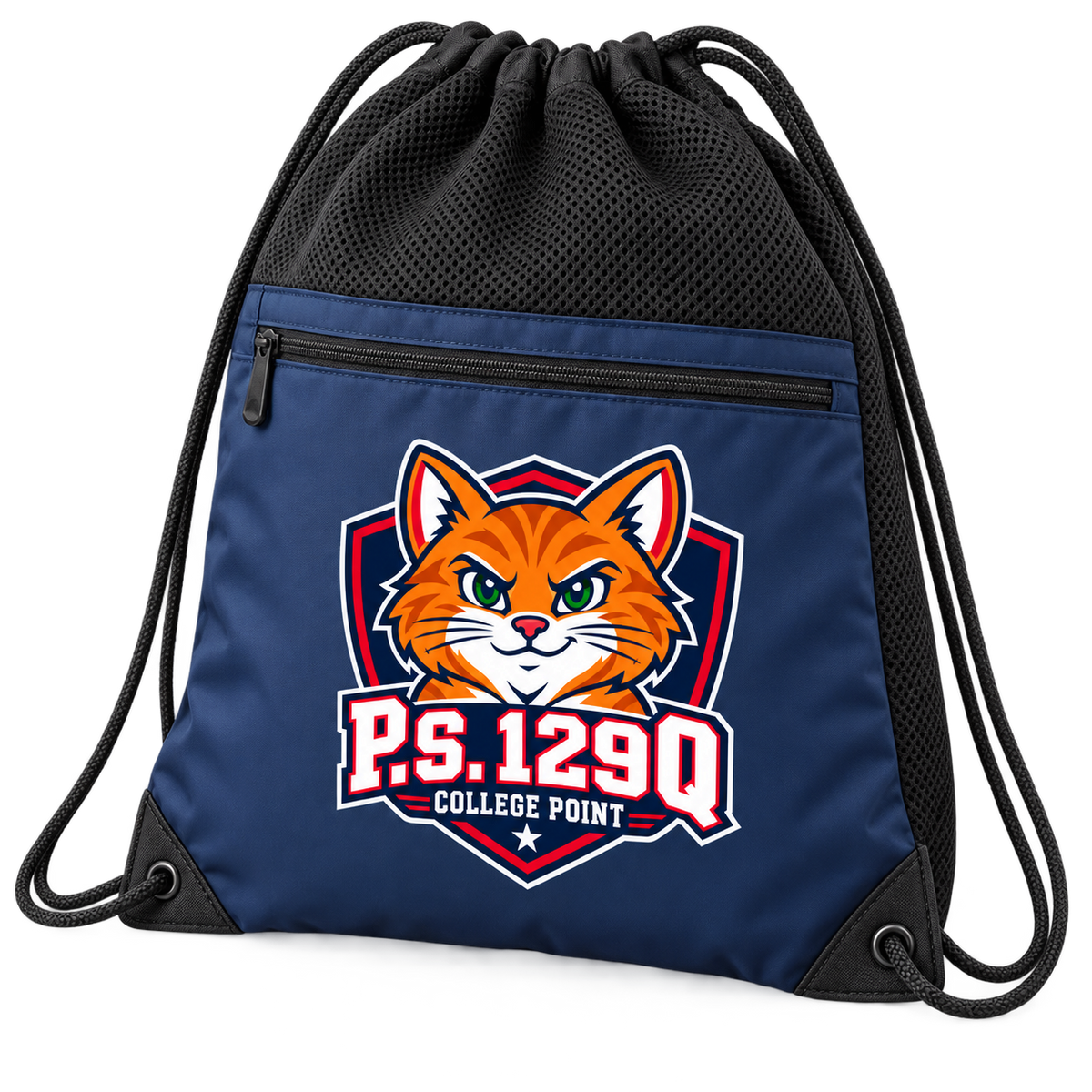 P.S. 129Q Polyester Zippered Cinch Bag in Navy