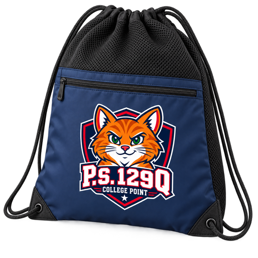 P.S. 129Q Polyester Zippered Cinch Bag in Navy