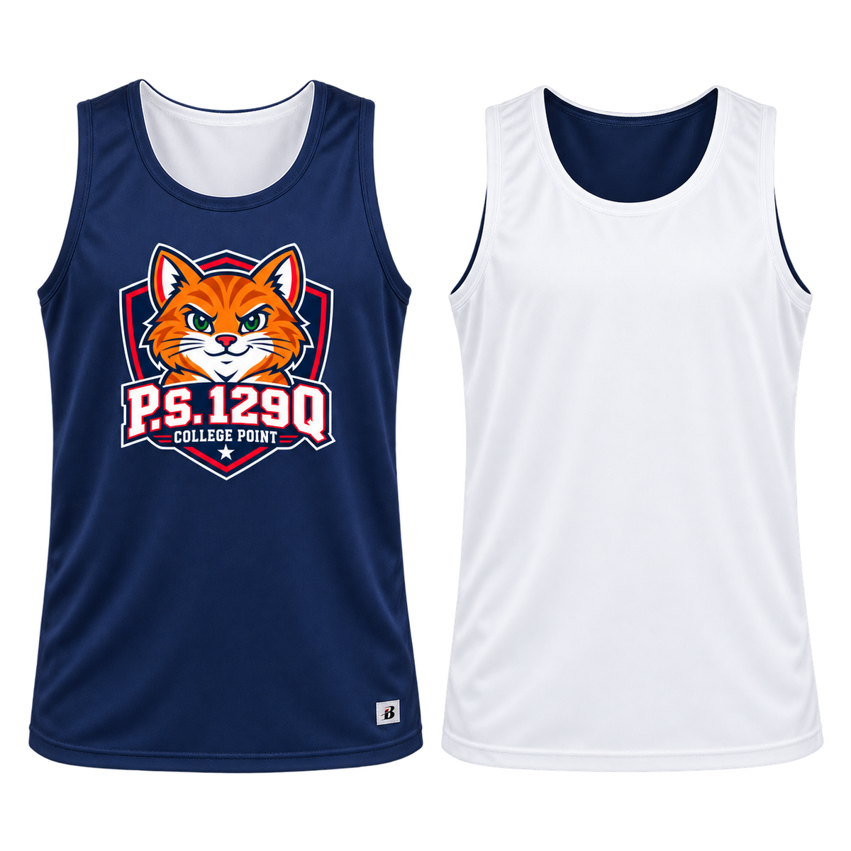 P.S. 129Q Youth Reversible Basketball Tank in Navy/White