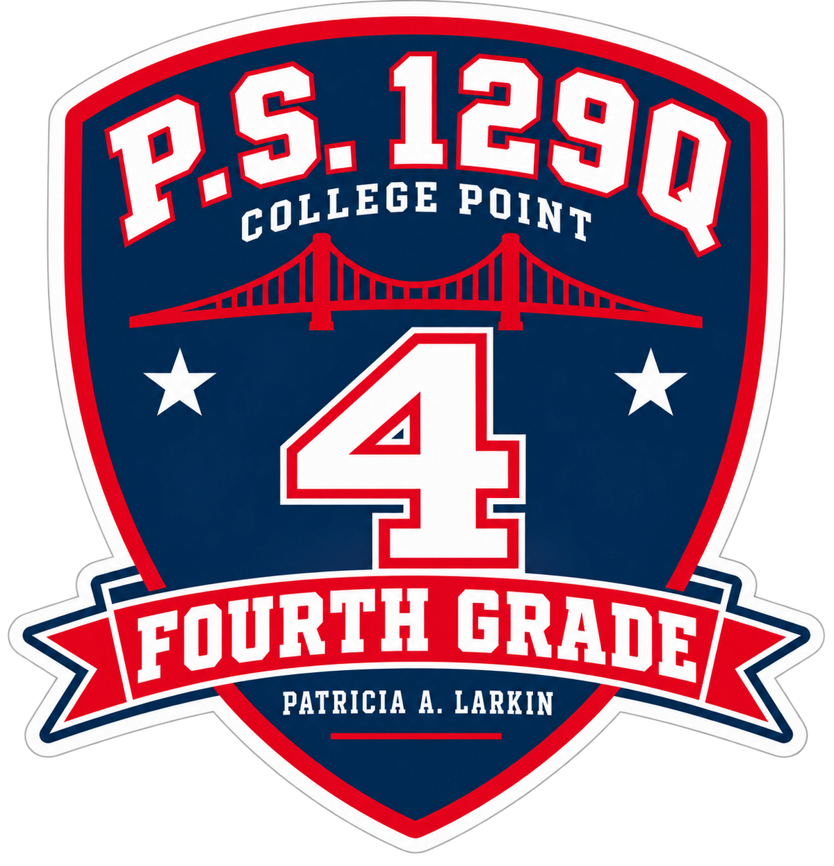 P.S. 129Q Fourth Grade Sticker Pack – 3-Piece College Point Set in Navy, Red and White