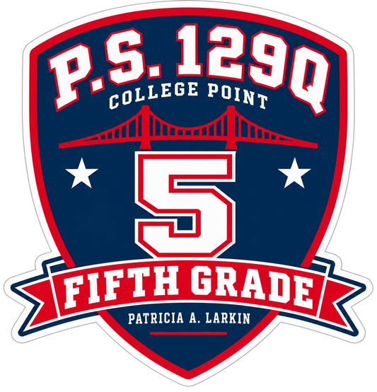 P.S. 129Q Fifth Grade Sticker Pack – 3-Piece College Point Set in Navy, Red and White