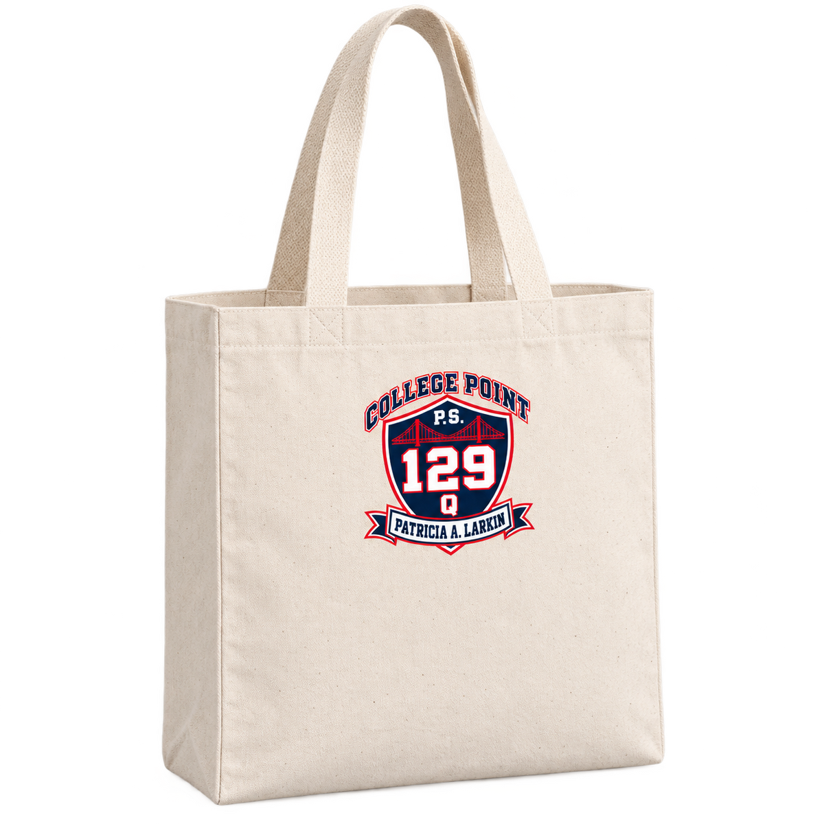 P.S. 129Q Canvas Tote Bag – College Point Bridge Crest in Natural