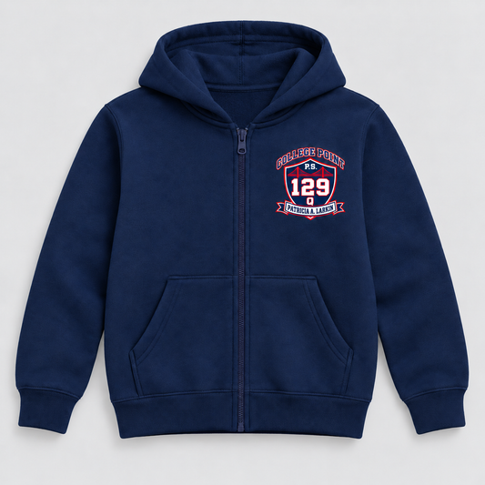 P.S. 129Q Youth Zip-Up Hoodie – College Point Bridge Crest in Navy