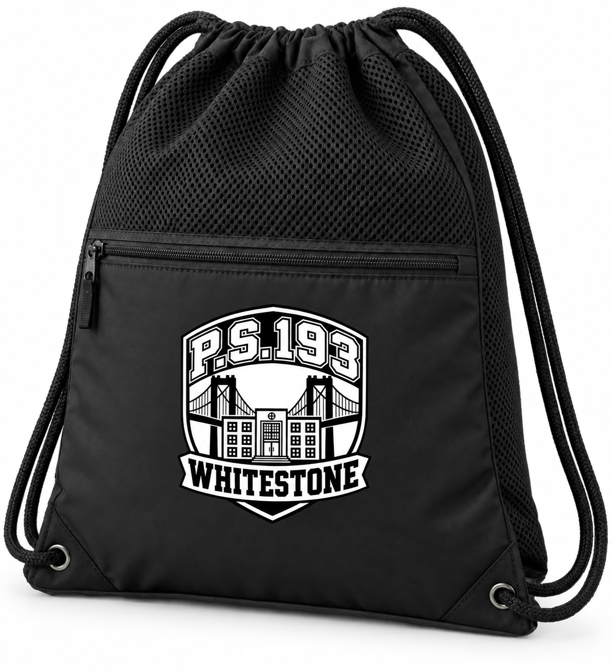 P.S. 193 Polyester Zippered Cinch Bag in Black