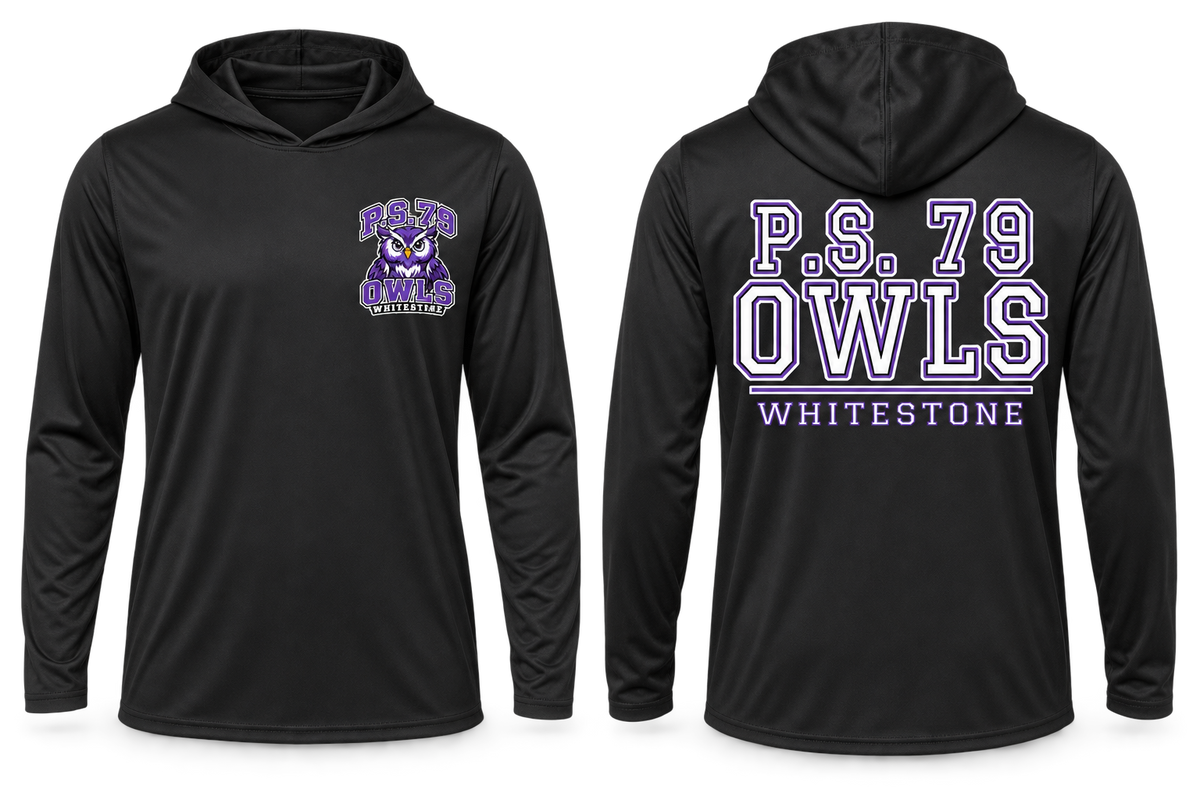 P.S. 79 Owls Adult Performance Hooded Long Sleeve in Black