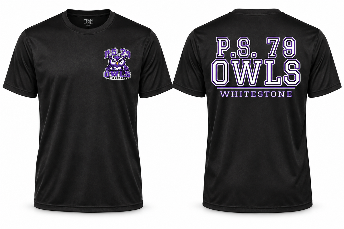 P.S. 79 Owls Adult Performance T-Shirt in Black