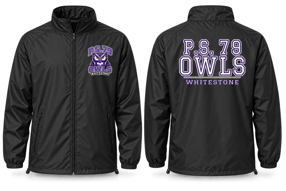 P.S. 79 Owls Adult Lightweight Windbreaker in Black