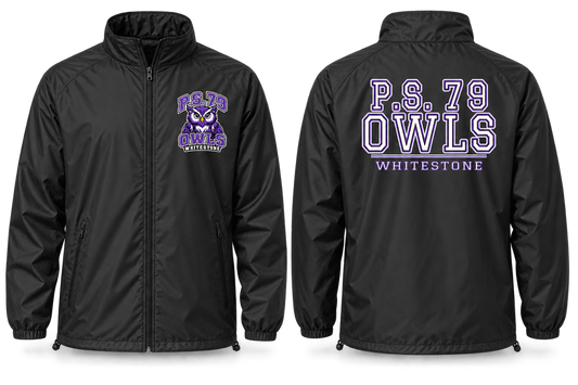 P.S. 79 Owls Adult Lightweight Windbreaker in Black