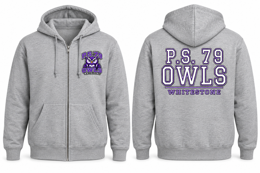 P.S. 79 Owls Adult Fleece Full-Zip Hoodie in Sport Grey