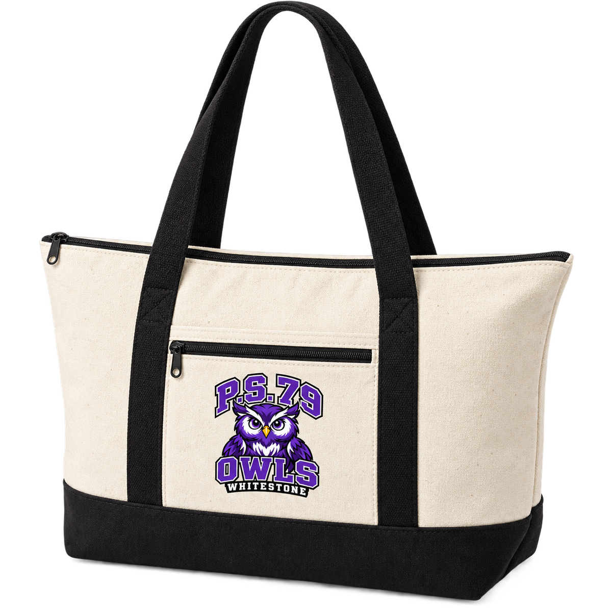 P.S. 79 Owls Canvas Double-Zip Tote in Natural / Black