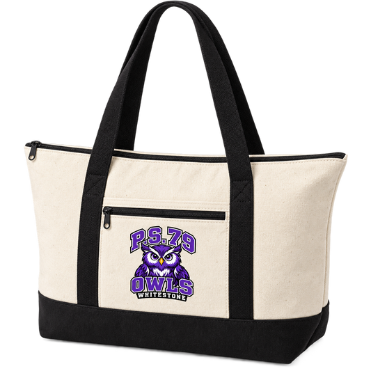 P.S. 79 Owls Canvas Double-Zip Tote in Natural / Black