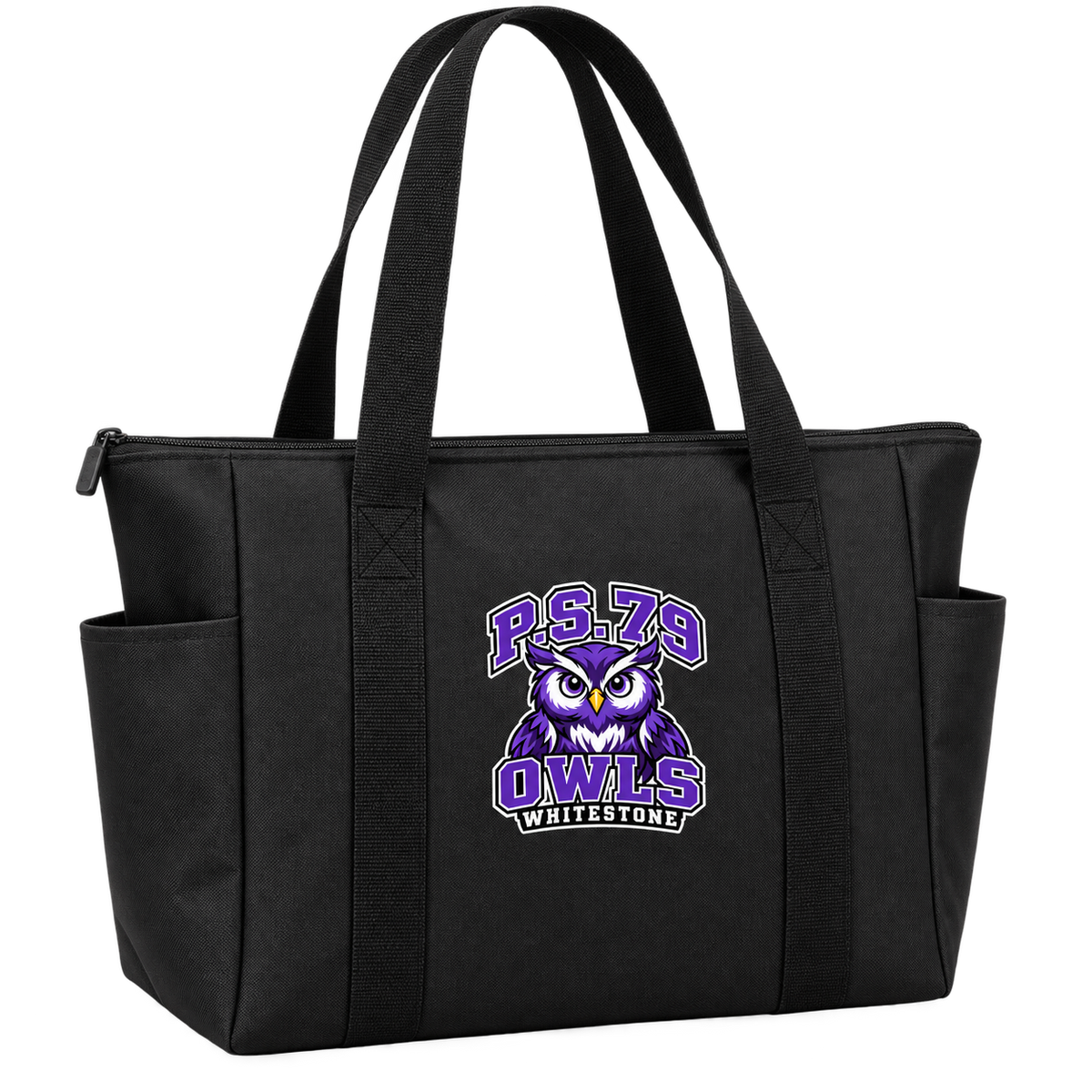 P.S. 79 Owls Polyester Zip-Top Tote in Black
