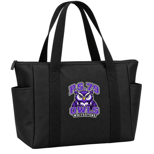 P.S. 79 Owls Polyester Zip-Top Tote in Black