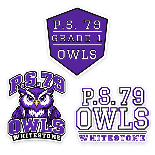 P.S. 79 Owls Grade 1 3-Piece Sticker Pack in Purple / Black / White