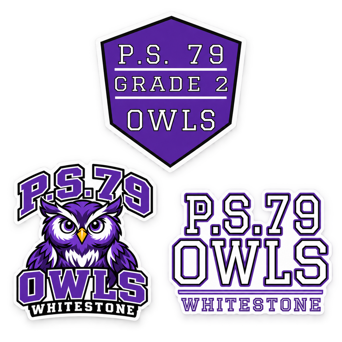 P.S. 79 Owls Grade 2 3-Piece Sticker Pack in Purple / Black / White