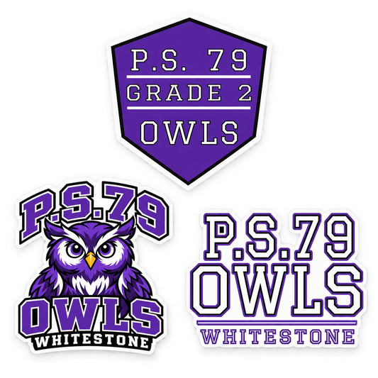 P.S. 79 Owls Grade 2 3-Piece Sticker Pack in Purple / Black / White