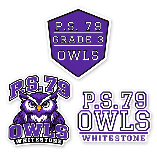 P.S. 79 Owls Grade 3 3-Piece Sticker Pack in Purple / Black / White