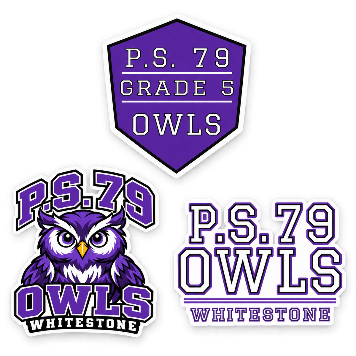 P.S. 79 Owls Grade 5 3-Piece Sticker Pack in Purple / Black / White