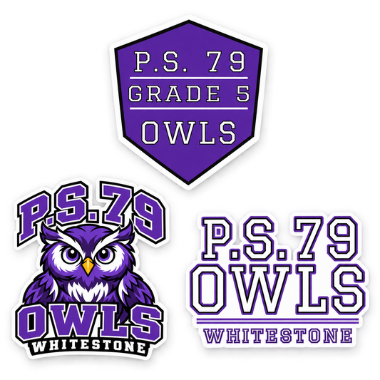 P.S. 79 Owls Grade 5 3-Piece Sticker Pack in Purple / Black / White