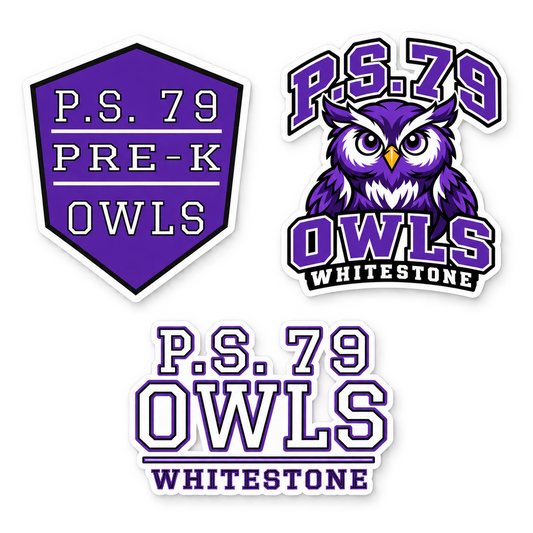 P.S. 79 Owls Pre-K 3-Piece Sticker Pack in Purple / Black / White