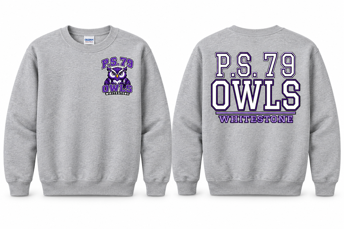 P.S. 79 Owls Youth Fleece Crewneck Sweatshirt in Sport Grey