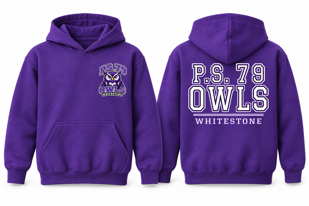 P.S. 79 Owls Youth Fleece Pullover Hoodie in Purple