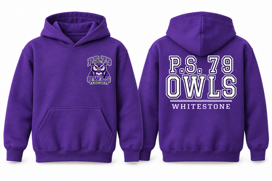 P.S. 79 Owls Youth Fleece Pullover Hoodie in Purple