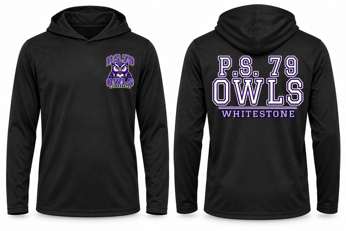 P.S. 79 Owls Youth Performance Hooded Long Sleeve in Black