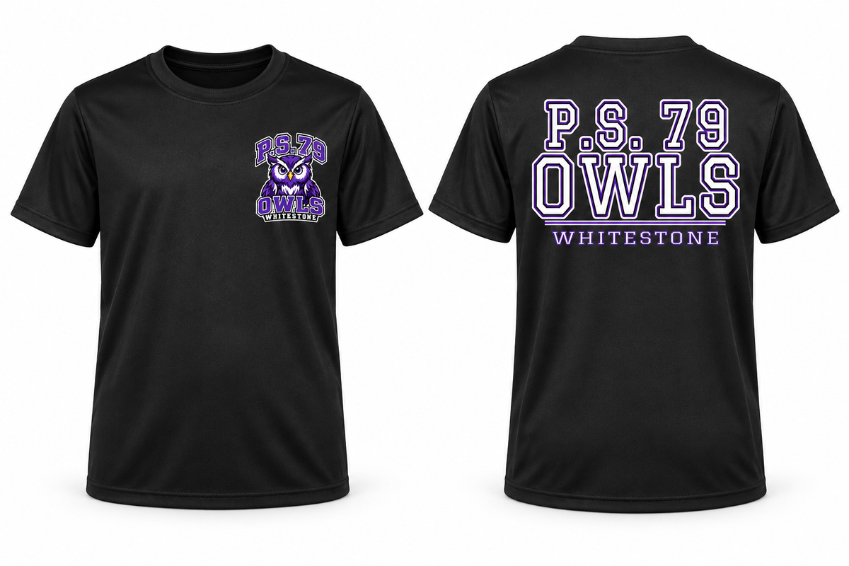 P.S. 79 Owls Youth Performance T-Shirt in Black