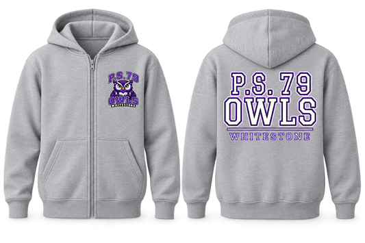 P.S. 79 Owls Youth Fleece Full-Zip Hoodie in Sport Grey