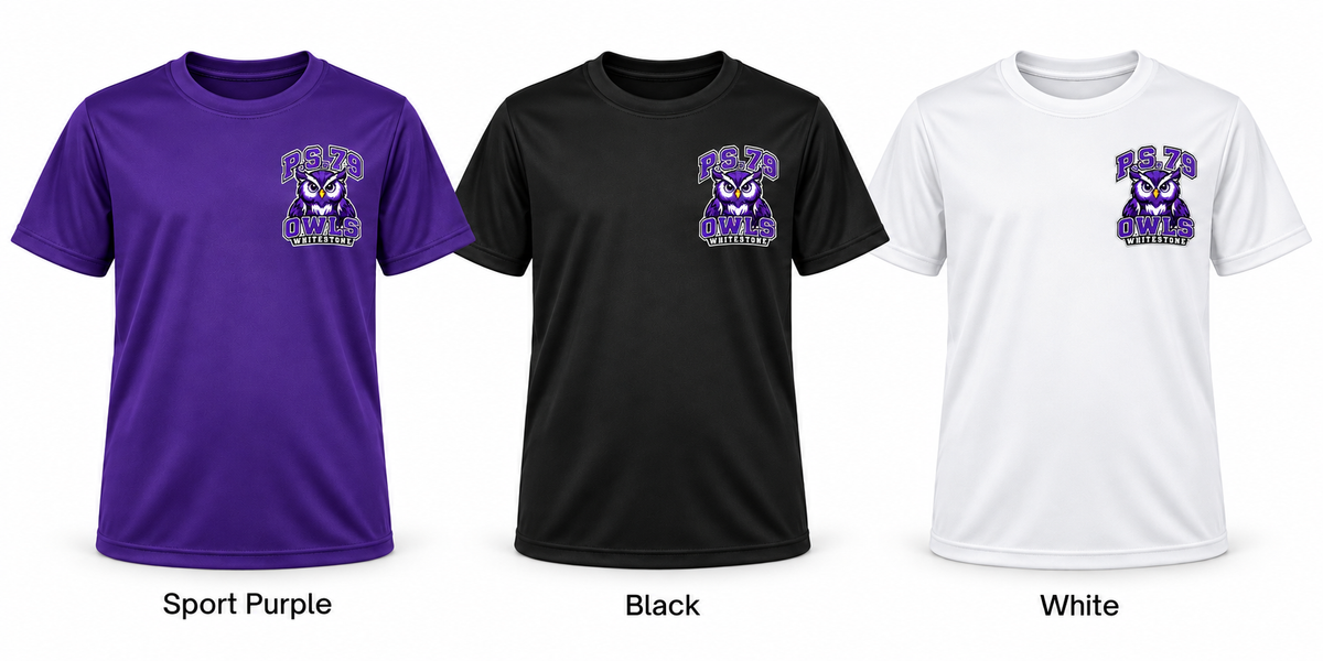 P.S. 79 Owls Youth Performance T-Shirt color options