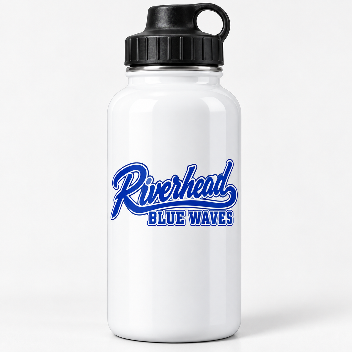 Riverhead Baseball Script Water Bottle — White design preview