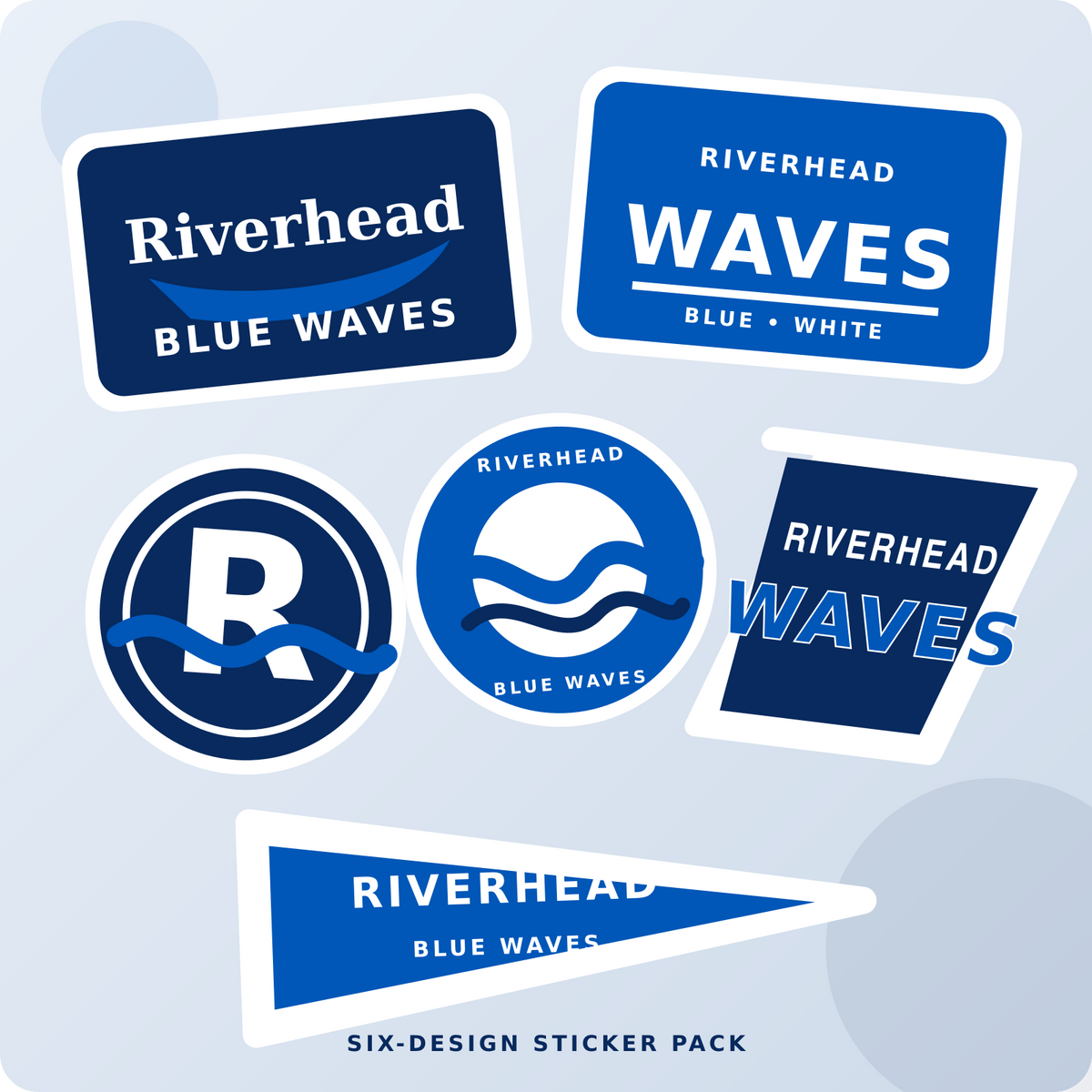 Riverhead Blue Waves six-design blue and white fan gear sticker pack
