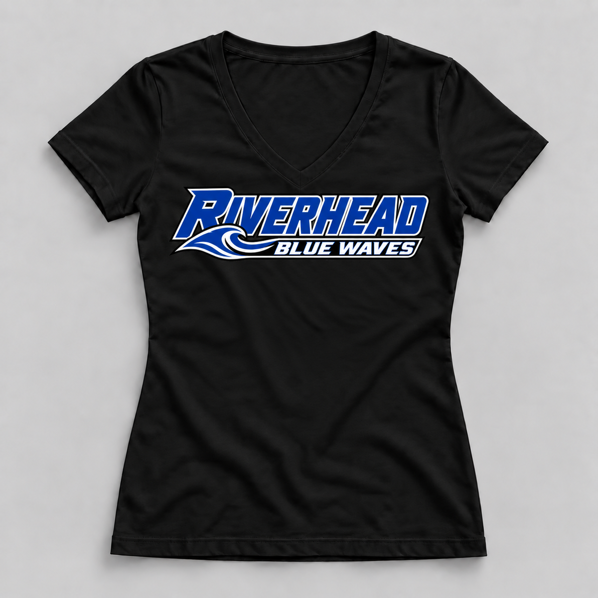 Riverhead Blue Waves pro slant women's V-neck T-shirt in Jet Black, front view