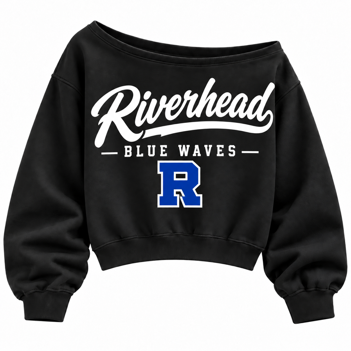 Riverhead Blue Waves off-shoulder sweatshirt in black