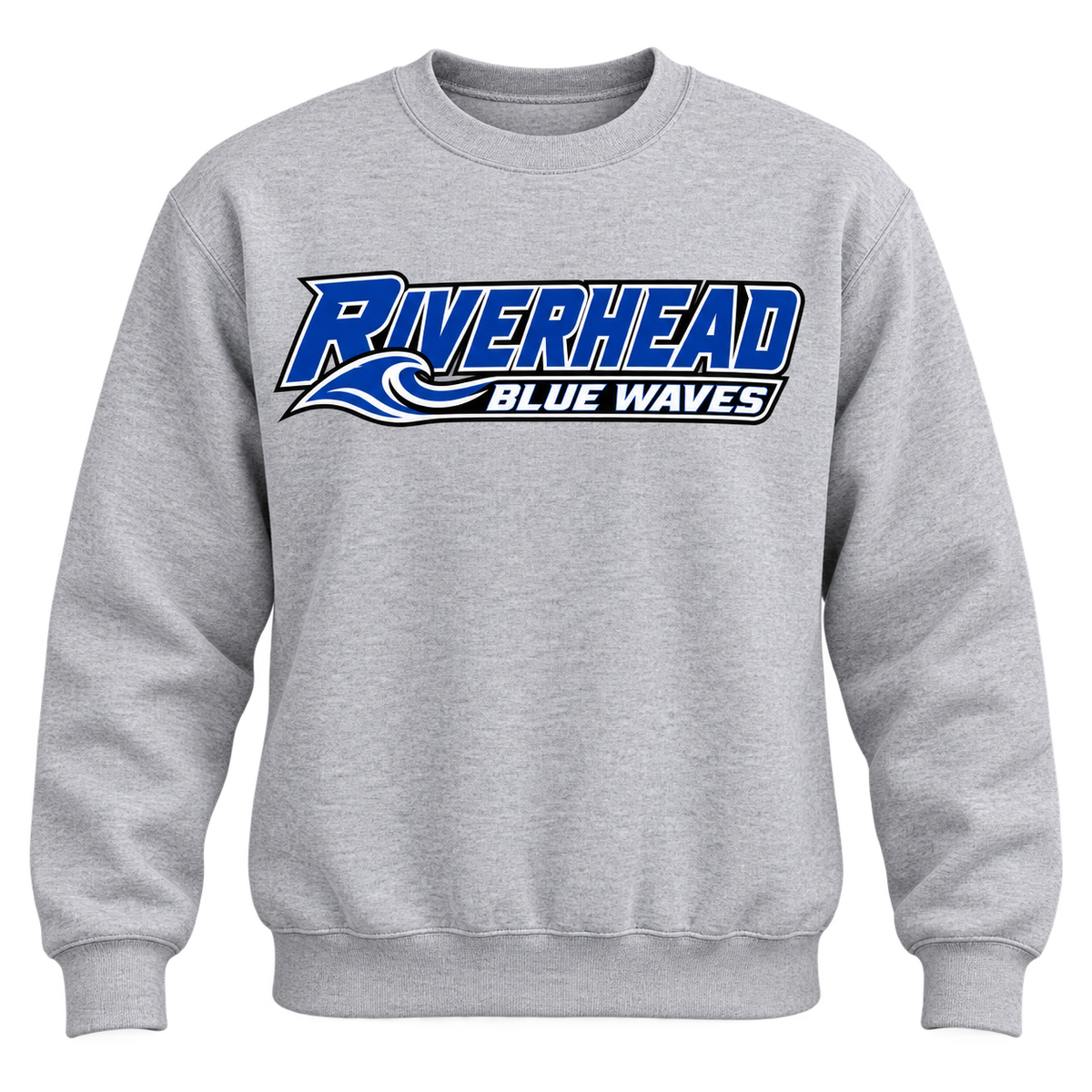 Riverhead Blue Waves Pro Slant adult crewneck sweatshirt in Sport Grey, front view