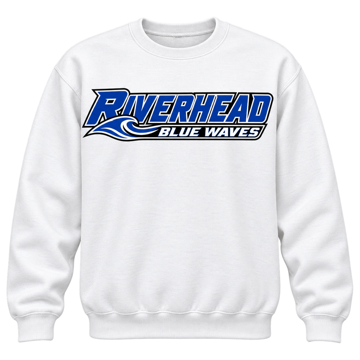 Riverhead Blue Waves Pro Slant adult crewneck sweatshirt in White, front view