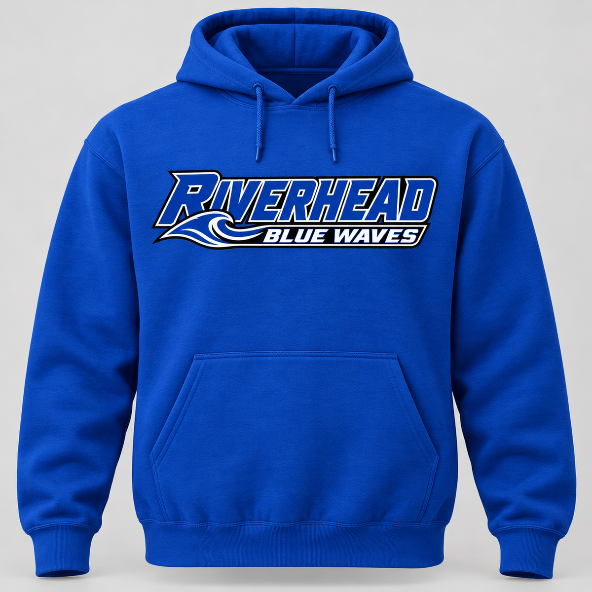 Riverhead Blue Waves Pro Slant adult pullover hoodie in Royal, front view