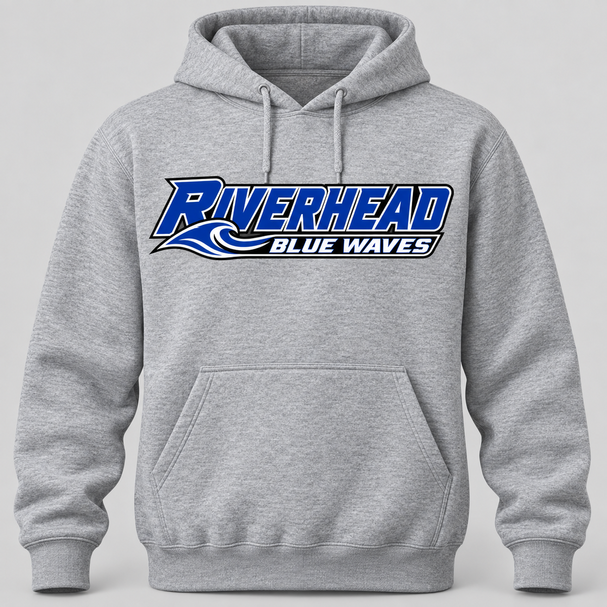 Riverhead Blue Waves Pro Slant adult pullover hoodie in Sport Grey, front view