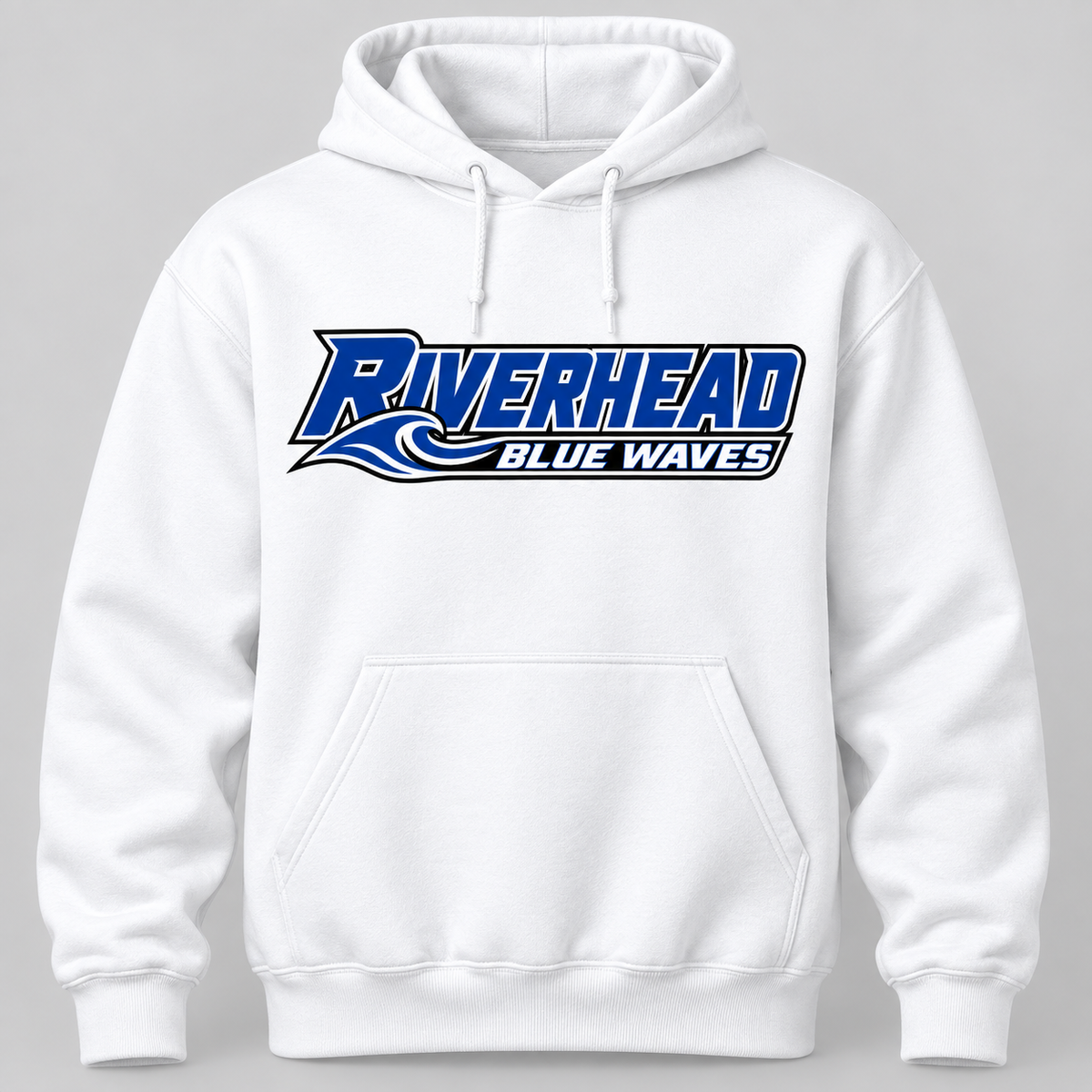 Riverhead Blue Waves Pro Slant adult pullover hoodie in White, front view