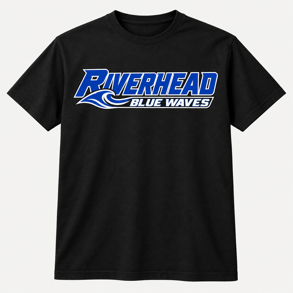 Riverhead Blue Waves pro slant adult unisex T-shirt in Black, front view
