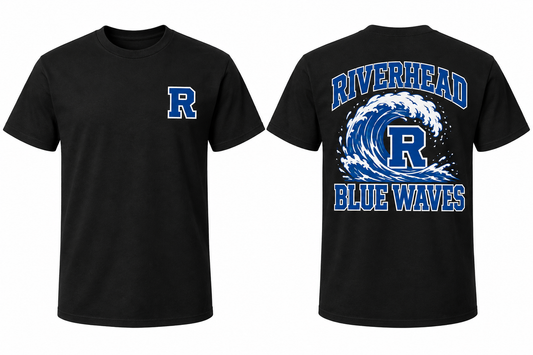 RIVERHEAD BLUE WAVES black tee front and back